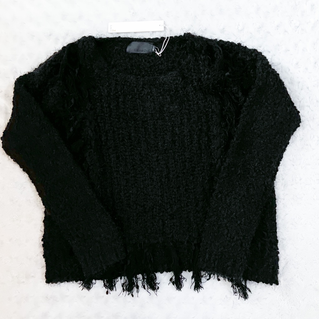 Nwt- Line & Dot Black Knotted Frayed Boho Knit Sweater